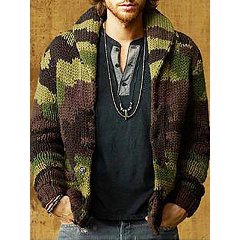 Men's lapel camouflage print sweater jacket