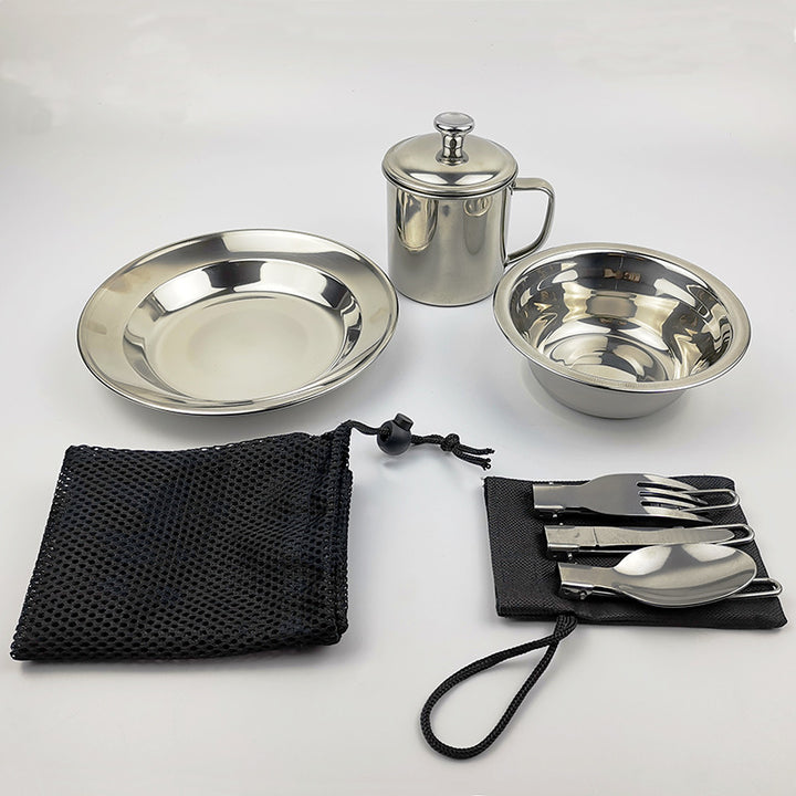 Outdoor Camping Single Stainless Steel Tableware Cookware Set